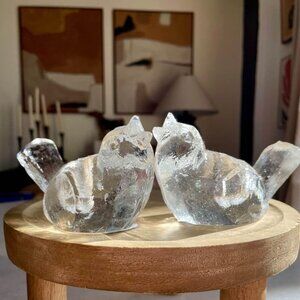 Vintage 60s MCM Pukeberg Scandinavian Ice Glass Birds